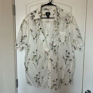 H&M White Floral Casual Button Down Shirt